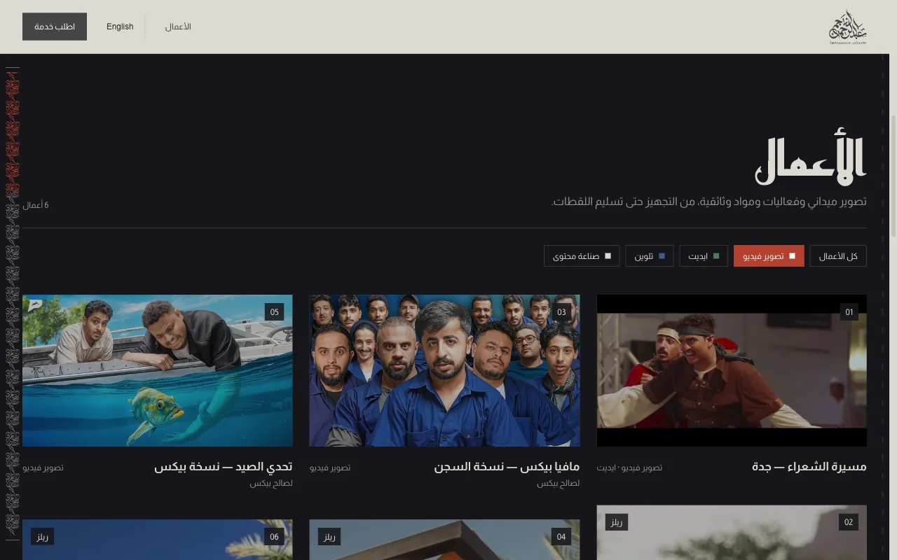 Alnajim: the works sheet filtered to videography, with that service’s own description