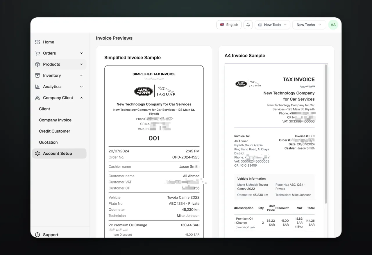 Invoicing and reporting dashboard